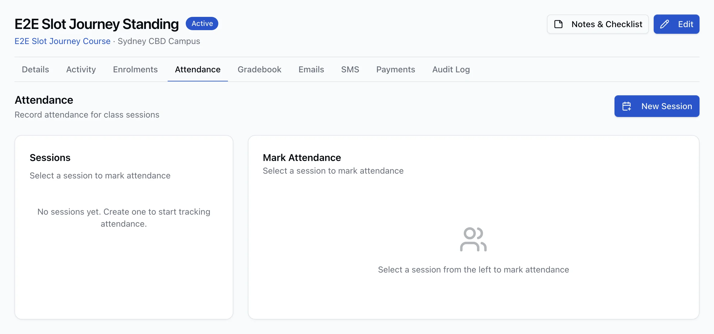 An RTObase class attendance session with learner attendance states