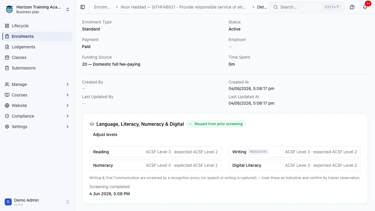 RTObase reusing a prior LLND screening that already covers the new course expected levels